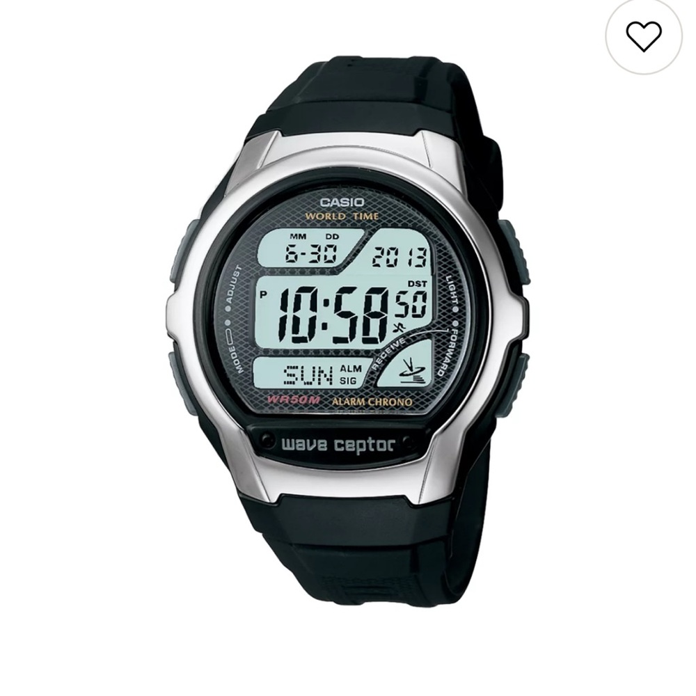 Casio Wave Ceptor Digital Chronograph Watch - Black and Silver